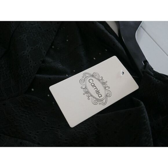 Women's Black Eyelet V-neck Short Sleeve Top XXL - Picture 7 of 8